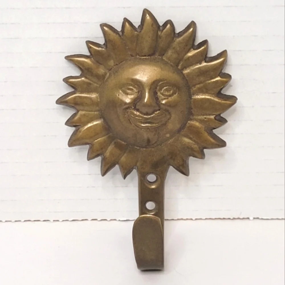 Sun Face Brass Vintage Wall Hook